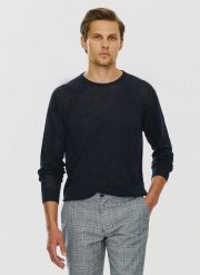 PAKO LORENTE – Granatowy lniany sweter P24SP-2X-003-G-0 - Pako Lorente. Niebieskie swetry przez głowę męskie Pako Lorente, na lato, m, bez wzorów, ze lnu, bez kołnierzyka. Za 99.99 zł.