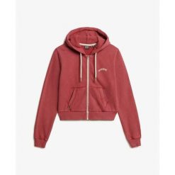 Damska krótka bluza z kapturem z zamek i logo Superdry Essential. Brązowe bluzy damskie Superdry., bez wzorów, bez kołnierzyka. Za 325.75 zł.