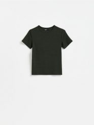 T-shirt z modalem - ciemnozielony. Zielone t-shirty damskie Reserved, l, bez wzorów, z dzianiny, bez kołnierzyka. Za 45.99 zł.