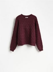 Sweter z warkoczowym splotem - bordowy. Czerwone swetry damskie Reserved, l, bez wzorów, z dzianiny, bez kołnierzyka, bez ramiączek, bez kaptura. Za 119.99 zł.