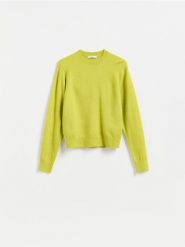 Gładki sweter - zielony. Zielone swetry damskie Reserved, l, bez wzorów, z dzianiny, bez kołnierzyka, bez ramiączek, bez kaptura. Za 119.99 zł.