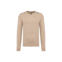 Sweter z dekoltem w kształcie litery V Kariban. Brązowe swetry przez głowę męskie KARIBAN, m, bez wzorów, z bawełny, bez kołnierzyka. Za 185.00 zł.