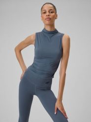 4F Top do jogi slim szybkoschnący damski - fioletowy XS. Fioletowe koszulki sportowe damskie 4f, xs, bez wzorów, z włókna, bez kołnierzyka, bez ramiączek, na fitness i siłownię. Za 99.99 zł.