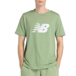 Koszulka sportowa męska New Balance MT43906AAR. Zielone koszulki sportowe męskie New Balance, l, bez wzorów, z materiału, bez kołnierzyka, bez ramiączek, na fitness i siłownię. Za 174.00 zł.