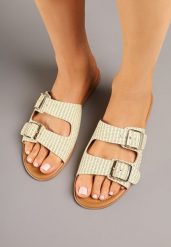 Beżowe Klapki Ozdobione Klamrami i Paskami Iffarene. Brązowe klapki damskie Renee, bez wzorów, eleganckie, bez obcasa, na płaskiej podeszwie. Za 39.99 zł.