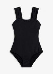 Kostium kąpielowy shape, średni stopień modelowania sylwetki, na szerokich ramiączkach. Czarne kostiumy jednoczęściowe damskie bonprix, bez wzorów. Za 119.99 zł.