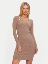 Marciano Guess Sukienka dzianinowa 4BGK01 5613Z Beżowy Slim Fit. Brązowe sukienki damskie Marciano Guess, z aplikacjami, z dzianiny, bez kołnierzyka, bez ramiączek. Za 489.99 zł.