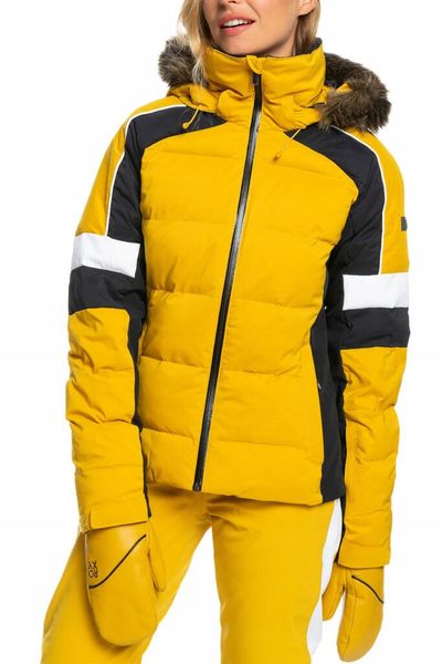 Kurtka narciarska damska Roxy Blizzard. Żółte kurtki damskie Roxy, l, bez wzorów, z materiału, bez kaptura, narciarskie, primaloft. Za 705.76 zł.