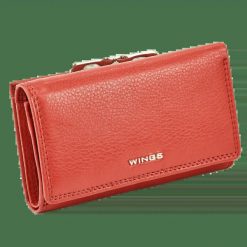 Damski portfel skórzany WINGS z ochroną RFID o pojemnym wnętrzu RED. Czerwone portfele damskie Wings, bez wzorów, ze skóry. Za 149.90 zł.