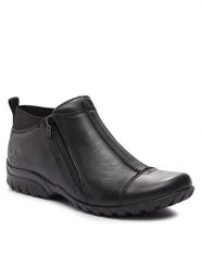 Rieker Botki L4653-00 Czarny. Czarne botki damskie Rieker, ze skóry, bez obcasa, na płaskiej podeszwie, bez zapięcia. Za 258.99 zł.