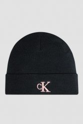 CALVIN KLEIN Czarna damska czapka z różowym logo. Czarne czapki i kapelusze damskie Calvin Klein, bez wzorów. W wyprzedaży za 89.99 zł.