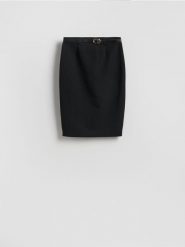 Spódnica z paskiem - czarny. Czarne spódnice damskie Reserved, l, bez wzorów, z tkaniny, dopasowane. Za 99.99 zł.