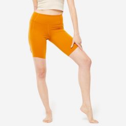 SPODENKI DO JOGI DYNAMICZNEJ DAMSKIE KOLARKI KIMJALY. Brązowe szorty sportowe damskie KIMJALY, xs, bez wzorów, z elastanu, na fitness i siłownię. Za 59.99 zł.