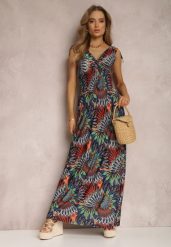 Granatowo-Pomarańczowa Sukienka Phaedrina. Niebieskie sukienki damskie Renee, na co dzień, na lato, l, bez wzorów, z tkaniny, boho, bez kołnierzyka, bez ramiączek, maxi, kopertowe. Za 49.99 zł.