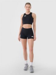 4F Legginsy krótkie treningowe damskie - czarne L. Czarne legginsy damskie 4f, l, bez wzorów, z dzianiny, krótkie, na fitness i siłownię. Za 89.99 zł.