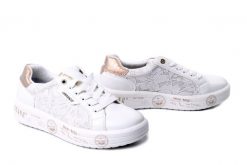 MUSTANG 26M048200100 white, półbuty damskie. Białe półbuty damskie Mustang, bez wzorów, bez obcasa, bez zapięcia. Za 242.17 zł.