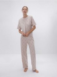 Dwuczęściowa piżama w serca - beżowy. Brązowe piżamy damskie Reserved, l, bez wzorów, z bawełny, bez ramiączek. Za 79.99 zł.