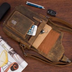 Torba męska skórzana na ramię zgrabna brązowa elegancka Beltimore N10. Brązowe torby na ramię męskie bez wzorów, eleganckie, na ramię. Za 289.90 zł.