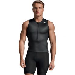 Tank top rowerowy męski 2XU Core Tri Tank. Czarne koszulki sportowe męskie 2XU, m, bez wzorów, bez kołnierzyka, bez ramiączek, rowerowe. Za 339.99 zł.