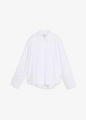 Bluzka koszulowa z lejącego materiału z wiskozą. Białe bluzki damskie bonprix, bez wzorów, z wiskozy, eleganckie, bez kołnierzyka, bez ramiączek. Za 49.99 zł.