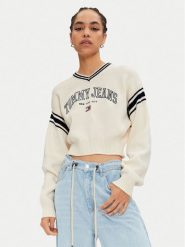 Tommy Jeans Sweter Varsity DW0DW18692 Écru Regular Fit. Swetry damskie Tommy Jeans, l, bez wzorów, z bawełny, bez kołnierzyka, bez ramiączek, bez kaptura. Za 269.99 zł.