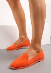 Pomarańczowe Balerinki w Stylu Mokasynów Thetea. Brązowe baleriny damskie Born2be, bez wzorów, z jeansu, eleganckie, bez obcasa. Za 44.99 zł.