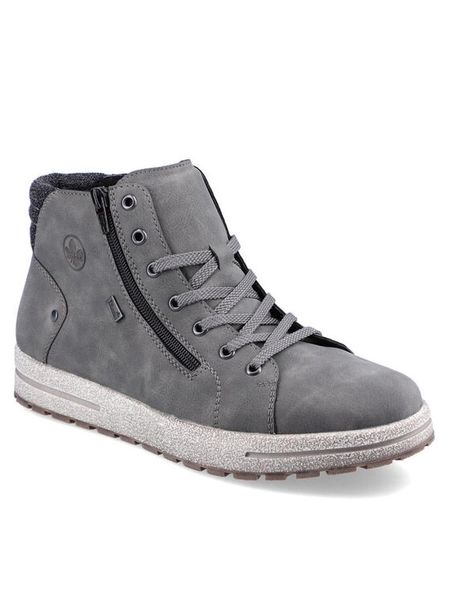 Rieker Trzewiki 30721-45 Szary. Szare botki męskie Rieker, bez wzorów, z syntetyku, bez zapięcia. Za 293.99 zł.