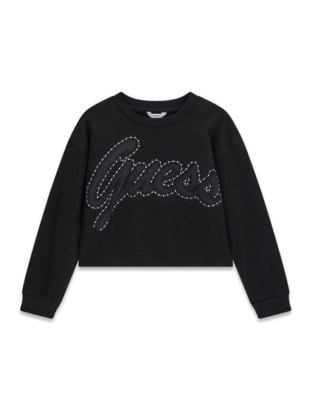 Guess Bluza J6YQ02 K4420 Czarny Regular Fit. Czarne bluzy dla dziewczynek Guess, z aplikacjami, bez ramiączek, bez kaptura. Za 194.99 zł.