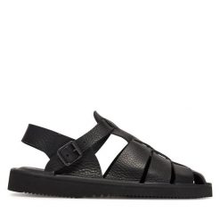 Sandały Fracap. Czarne sandały damskie Fracap, bez wzorów, bez obcasa, na płaskiej podeszwie, bez zapięcia. Za 499.99 zł.