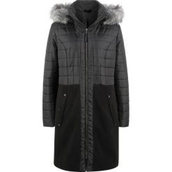 Płaszcz zimowy pikowany w połączeniu różnych materiałów bonprix czarny. Czarne płaszcze damskie bonprix, na zimę, z materiału. Za 239.99 zł.