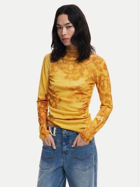 Desigual Golf Ottawa 25WWJF38 Żółty Regular Fit. Żółte swetry damskie Desigual, s, bez wzorów, z syntetyku, bez kołnierzyka, bez ramiączek, bez kaptura. Za 239.99 zł.