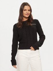 Guess Jeans Sweter W4BR13 Z3HN2 Czarny Regular Fit. Czarne swetry damskie Guess Jeans, xs, z aplikacjami, z jeansu, bez kołnierzyka, bez ramiączek, bez kaptura. Za 239.99 zł.