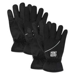 Rękawiczki narciarskie męskie 2 pary. Czarne rękawiczki męskie HEAT KEEPER, na zimę, bez wzorów, z poliamidu, sportowe. Za 182.50 zł.