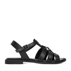 Sandały Lasocki. Czarne sandały damskie Lasocki, bez wzorów, bez obcasa, na płaskiej podeszwie, bez zapięcia. Za 149.99 zł.
