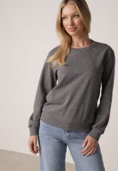 Ciemnoszara Bluza z Bawełną Ozdobiona Ściągaczami Hilani. Szare bluzy damskie Born2be, l, bez wzorów, z bawełny, bez kaptura. Za 49.99 zł.
