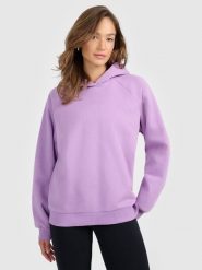 4F Bluza dresowa nierozpinana z kapturem damska - fioletowa L. Fioletowe bluzy sportowe damskie 4f, l, bez wzorów, z dresówki, z kapturem. Za 159.99 zł.