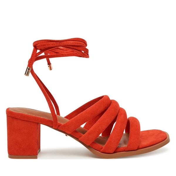 Sandały DeeZee. Czerwone sandały damskie DeeZee, bez wzorów, bez obcasa, na słupku, bez zapięcia. Za 139.99 zł.