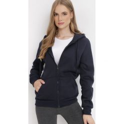 Granatowa Bluza z Kapturem Zapinana na Suwak Bran. Niebieskie bluzy damskie Born2be, l, bez wzorów, z materiału, z kapturem. Za 39.99 zł.