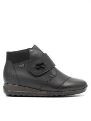 Rieker Botki 44255-00 Czarny. Czarne botki damskie Rieker, ze skóry, bez obcasa, na płaskiej podeszwie, bez zapięcia. Za 251.99 zł.