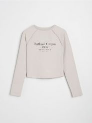 Koszulka z długimi rękawami - szary. Szare t-shirty damskie Sinsay, l, bez wzorów, bez kołnierzyka. W wyprzedaży za 17.99 zł.