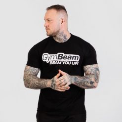 Koszulka męska fitness z krótkim rękawem czarna Beam. Czarne koszulki sportowe męskie GYMBEAM, m, bez wzorów, z bawełny, bez kołnierzyka, bez ramiączek, na fitness i siłownię. Za 54.90 zł.
