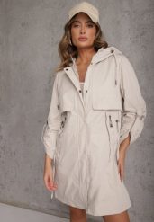 Beżowa Przejściowa Kurtka Parka z Rękawami z Możliwością Podpięcia Tinarae. Brązowe kurtki damskie Renee, s, bez wzorów, bez kaptura. Za 189.99 zł.