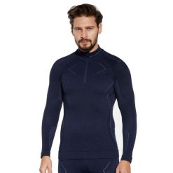 Bluza męska z krótkim ekspresem wełniana Brubeck EXTREME MERINO. Niebieskie bluzy męskie Brubeck, na zimę, m, bez wzorów, z wełny, bez kaptura. Za 462.49 zł.