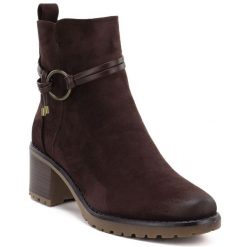 Botki damskie zamszowe na klocku brązowe Potocki SZ12527. Brązowe botki damskie POTOCKI, ze skóry ekologicznej, bez obcasa, bez zapięcia. Za 179.99 zł.