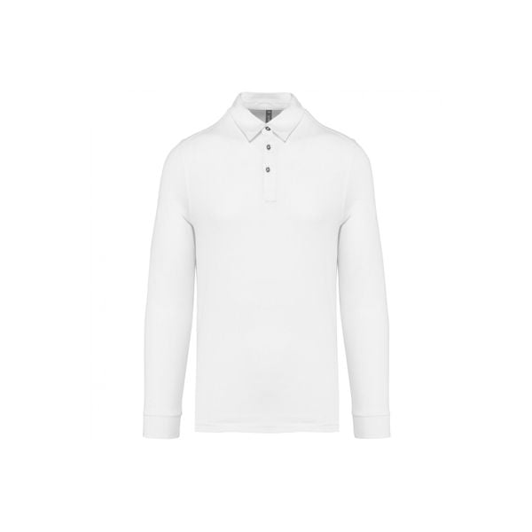 Dżersejowe polo z długim rękawem Kariban. Białe koszulki polo męskie KARIBAN, m, bez wzorów, z dżerseju, bez ramiączek. Za 110.50 zł.