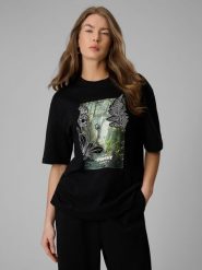 4F T-shirt loose z nadrukiem damski - czarny S. Czarne t-shirty damskie 4f, s, bez wzorów, z bawełny, bez kołnierzyka. Za 79.99 zł.