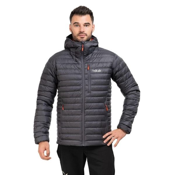 Kurtka puchowa męska Rab Microlight Alpine Jacket z kapturem. Brązowe kurtki męskie RAB, na zimę, m, bez wzorów, z puchu, narciarskie. Za 697.96 zł.