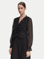 Morgan Bluzka 252-CATHY Czarny Regular Fit. Czarne bluzki damskie Morgan, bez wzorów, z syntetyku, bez kołnierzyka, bez ramiączek. Za 299.99 zł.