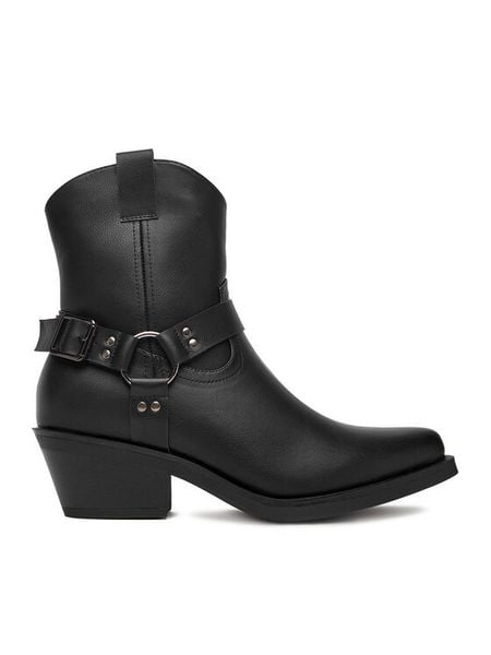 DeeZee Kowbojki HX21065-55A Czarny. Czarne botki damskie DeeZee, z materiału, bez obcasa, na płaskiej podeszwie, bez zapięcia. Za 199.99 zł.