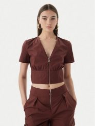 Patrizia Pepe Bluzka 2C1672/A9B9-B887 Brązowy ciemny Regular Fit. Brązowe bluzki damskie Patrizia Pepe, bez wzorów, z bawełny, bez kołnierzyka, bez ramiączek. Za 919.99 zł.